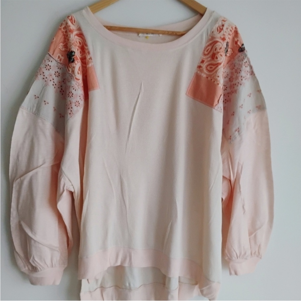 Free People We The Free Feelin It Patchwork Pink Top Boho Cottage Peasant Eyelet